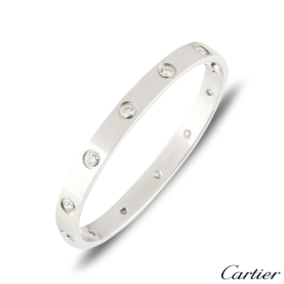 Cartier White Gold Full Diamond Love Bracelet Size 19 B6040719 | Rich ...